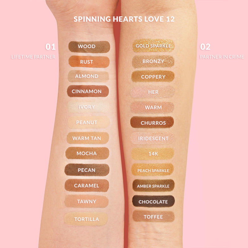 [Australia] - Kimchi Chic Spinning Hearts Love Eyeshadow & Pigment Palette - 12 Shades for Soft Glam to Bold Looks, Long Lasting, Blendable, Cruelty Free, Partner in Crime 0.3 oz 02 Partner In Crime 