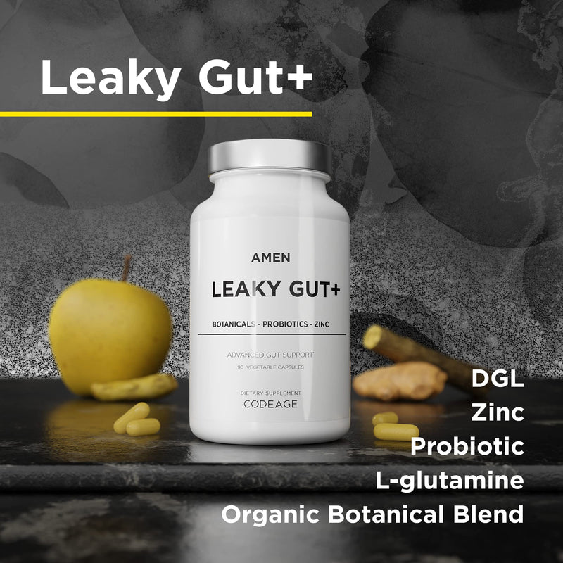 [Australia] - Amen Leaky Gut Supplements - Advanced Formula with Bioavailable L Glutamine, Zinc, Turmeric, Licorice Root - Bowel and Stomach Probiotics & Fermented Prebiotics - Vegan, Non-GMO - 90 Capsules 90 Count (Pack of 1) 