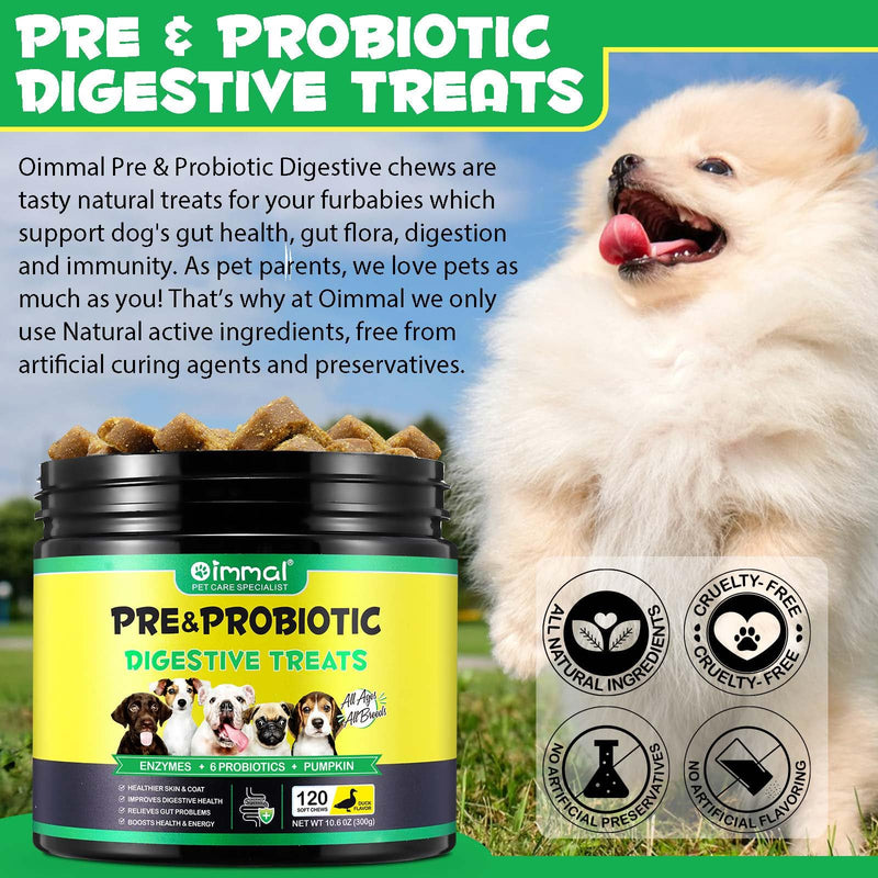 Probiotic Chews for Dogs (Duck 120PCS), Probiotics for Dogs with Digestive Enzymes, Dog Probiotics for Yeast, Itchy Skin, Anti Diarrhea, Gut Digestive Health, Allergy & Immune Support, 10.6oz (300G) - PawsPlanet Australia