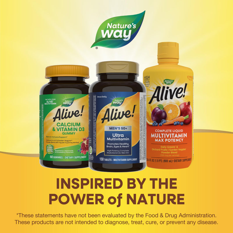 Nature's Way Alive! Men’s 50+ Daily Ultra Multivitamins,High Potency Formula,Supports Healthy Brain,Eyes & Heart*,with Methylated Vitamin B12,Gluten-Free,150 Tablets,(Pack of 2) 150 Count (Pack of 2)