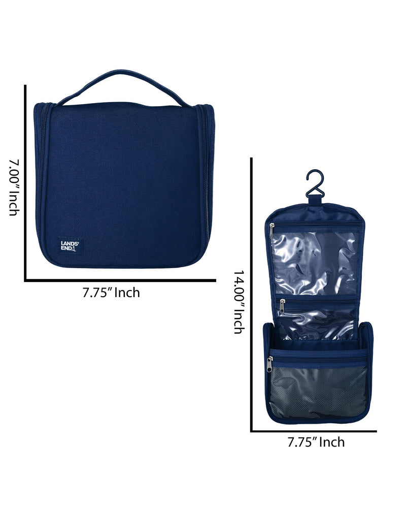 Lands' End Small Hanging Toiletry Bag for Travel, Canvas Hanging Dopp Kit | Hygiene Bag (Navy) Navy