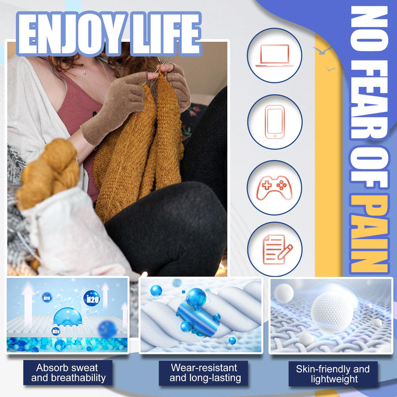 [Australia] - DRNAIETY Compression Gloves- Arthritis Gloves for Men & Women Hand Pain, Rheumatoid, Swelling, Carpal Tunnel Pain, Tendonitis, Anti-Slip Fingerless for Typing Daily Work(M, Khaki) Medium 