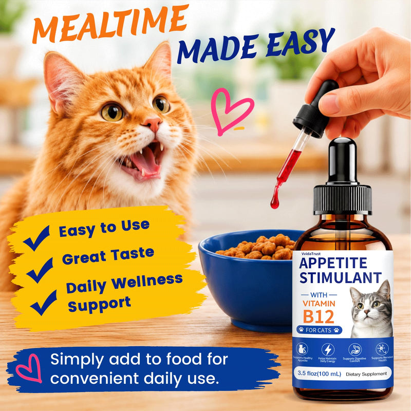 Appetite Stimulant for Cats – Vitamin B12 (Methylcobalamin) Supplement | Mood, Energy, Appetite, Immune System Support - 3.5 fl oz
