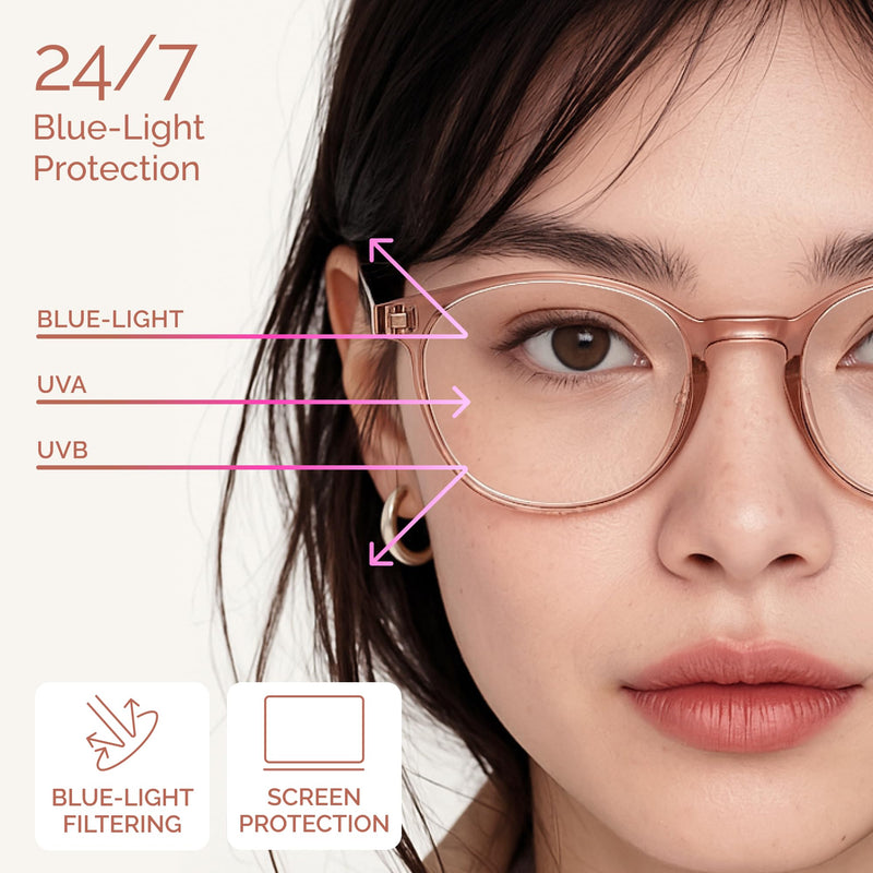 [Australia] - miyya Blue Light Blocking Glasses Women, Fashion Round Transparent Anti Blue Light Glasses with Anti Eyestrain & UV Glare *Flesh Pink Clear 