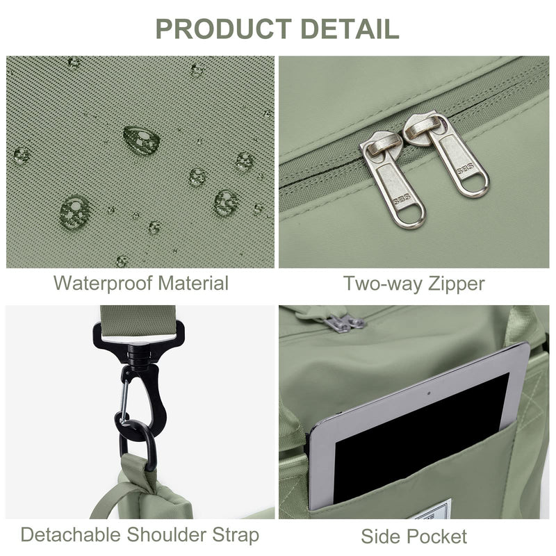 Womens travel bags, weekender carry on for women, sports Gym Bag, workout duffel bag, overnight shoulder Bag fit 15.6 inch Laptop Large Light Green