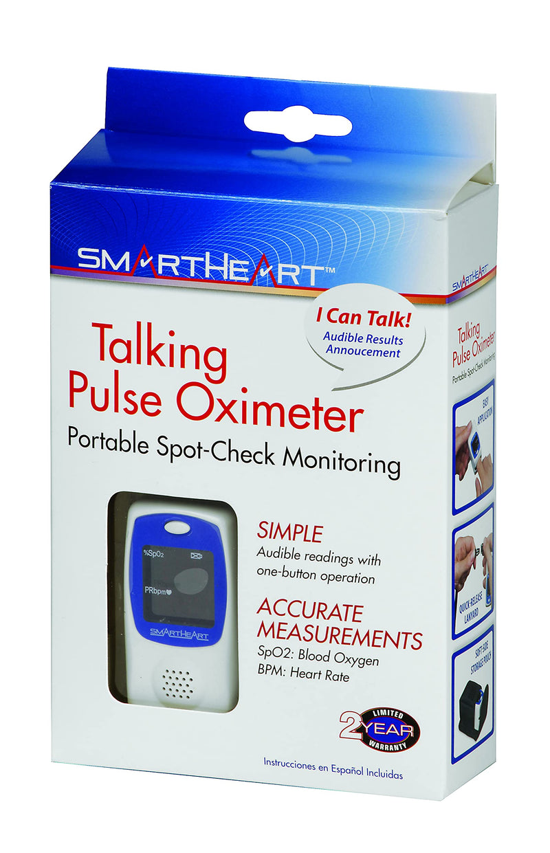 [Australia] - SmartHeart Talking Pulse Oximeter | Audible Result Announcement | Blood Oxygen Saturation | Complete System Monitor Lanyard and Batteries | Portable Spot-Check Monitoring 