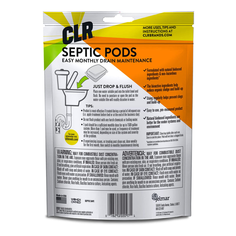 [Australia] - CLR Septic System Treatment Pods, Hassle-Free, Dissolvable and Easy to Flush, Formulated with Biobased Ingredients, Helps prevent Clogs and Build-up, 6 Month Supply 6 Count (Pack of 1) 