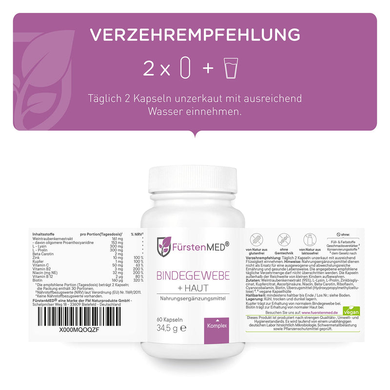 [Australia] - FürstenMED® connective tissue complex + skin capsules with 11 important ingredients for targeted support - 60 vegan capsules, laboratory tested & without unwanted additives 