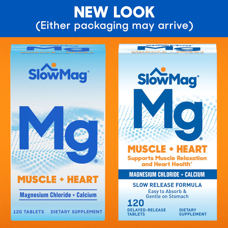 [Australia] - SlowMag Muscle + Heart Magnesium Chloride with Calcium Supplement to Support Muscle Relaxation, Occasional Muscle Cramping & Heart Health, High Absorption, 120 Count Unflavor 120 Count (Pack of 1) 