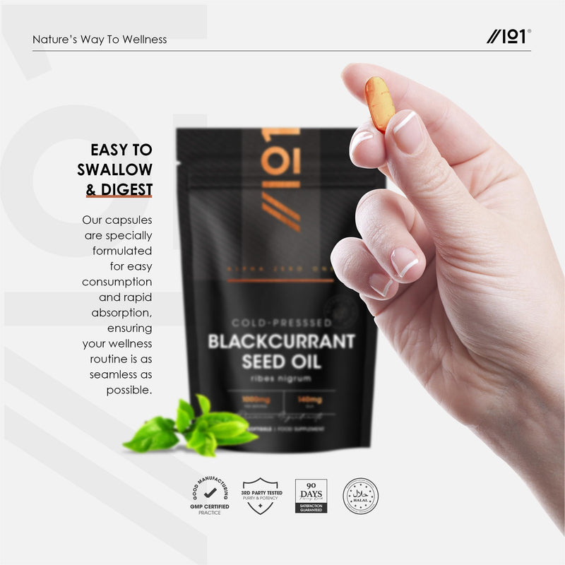 Blackcurrant Seed Oil 1000mg – 90 Softgels – 105mg GLA Omega-6 Essential Fatty Acid from Cold-Presssed Blackcurrant Oil – Resealable and Recyclable Pouch by Alpha01