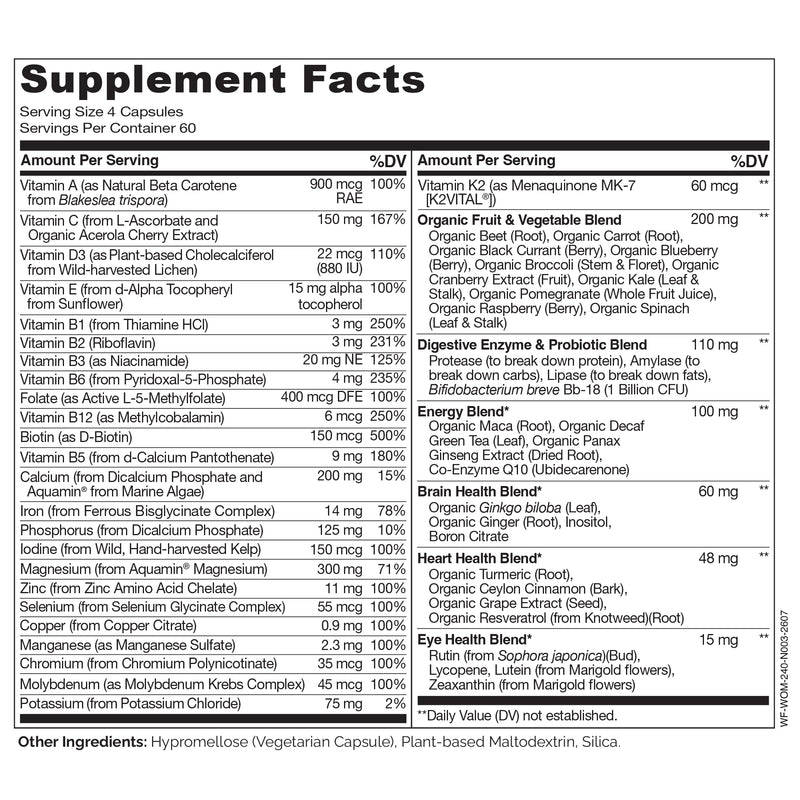NATURELO Whole Food Multivitamin for Women - with Vitamins, Minerals, & Organic Extracts - Supplement for Energy and Heart Health - Non GMO - 240 Vegan Capsules 240 Count (Pack of 1)