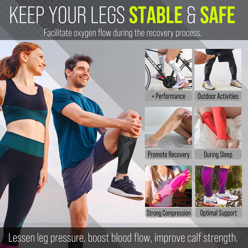 [Australia] - BLITZU Calf Compression Sleeve for Men & Women Footless Compression Socks Support Runners Leg Sleeve Shin Splints Pain Relief Black Small/Medium 