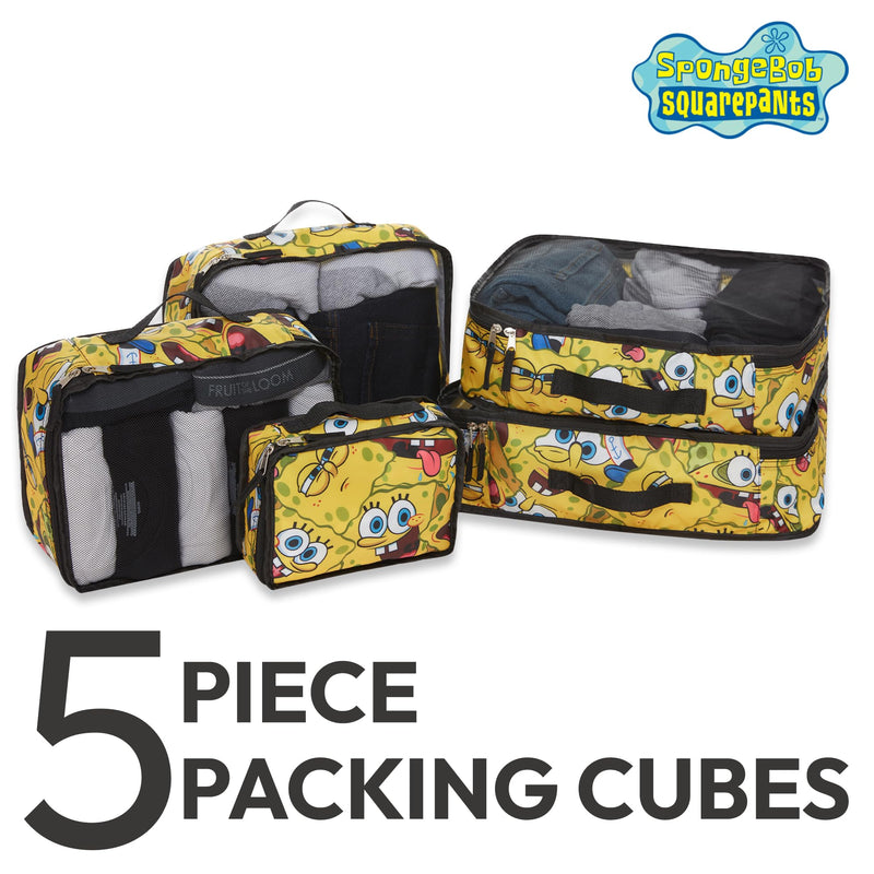 SpongeBob SquarePants Packing Cubes - Patrick Mr Krabs 5 Piece Travel Luggage Organizer Suitcase Accessories for Kids Teens Adults - Nickelodeon Licensed Gift Set