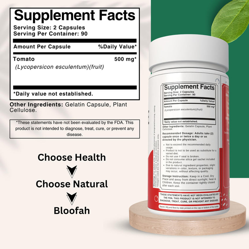 [Australia] - Tomato Powder Capsules 500mg - 180 Count (Lycopene) Natural Carotenoid Supplement for Health and Wellness Support | Gluten Free & Non-GMO, Plant Based 