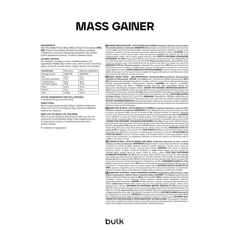 [Australia] - Bulk mass building, mass gainer, weight gainer, cinnamon cereal milk flavor, 2.5 kg 