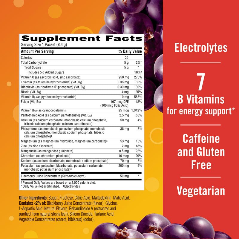 Emergen-C Elderberry Vitamin C Immune Support Powder, 18 Packets | High Potency Vitamin C, Zinc and Manganese, B Vitamins, Botanical, Gluten Free, Caffeine Free 5.2 Ounce (Pack of 1)