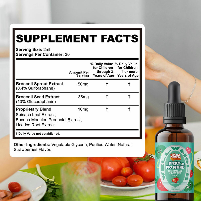 [Australia] - Well&Whole Sulforaphane Supplement Kids Liquid, Broccoli Sprout Extract, Appetite* Booster and Healthy Eating Habits, Broccoli Supplement for Children (1yrs+), Vegan, Sugar-Free, 60mL 