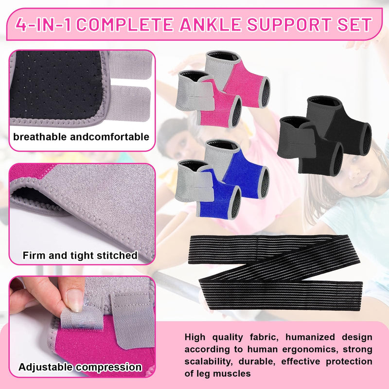 2 Pairs Kids Ankle Brace Set, Children Foot Support Stabilizer Wraps Protector Guard, Ankle Support Elastic Kids Compression Socks, for Plantar Fasciitis, Swelling, Injury Recovery Pink Medium