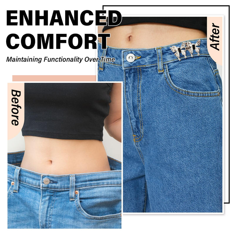 [Australia] - Chanaco Pant Waist Tightener, 14Pcs Jean Buttons Pins for Loose Jeans, Adjustable Bow Waist Cincher Clip, Metal Star Brooch for Clothing Decoration No Sew Pants Clips to Tighten Waist 