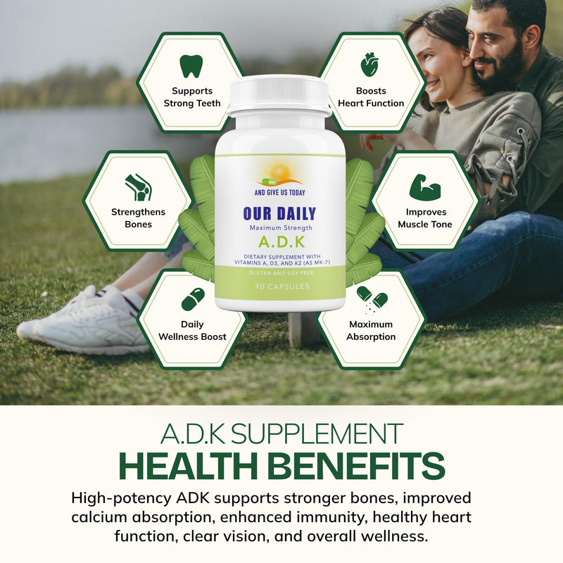 Daily Vites ADK Vitamin Supplement – Vitamins A, D3 & K2 (MK-7) for Bone Health, Calcium Absorption, Heart & Immune Support – Physician Formulated – Non-GMO, Gluten Free – 90 Capsules, 90 Servings 90 Count (Pack of 1)