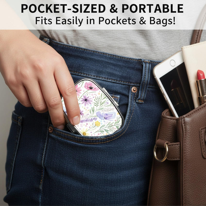 Square Pill Case Small Pill Box with Mirror Pocket 2 Compartment Vitamin Pill Medicine Case Organizer Pill Containers for Traveling Oil-Painted Wildflowers Two Wildflower Two
