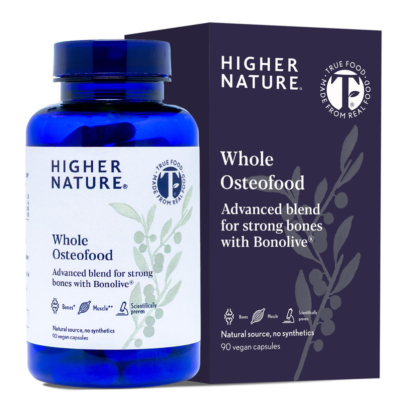 Higher Nature - Whole Osteofood - Supports Healthy Bones & Teeth - Magnesium, Calcium, Vitamin D3 & K2 - Improved Bone Strength & Density - Joint Care - True Food® Formula - 90 Capsules