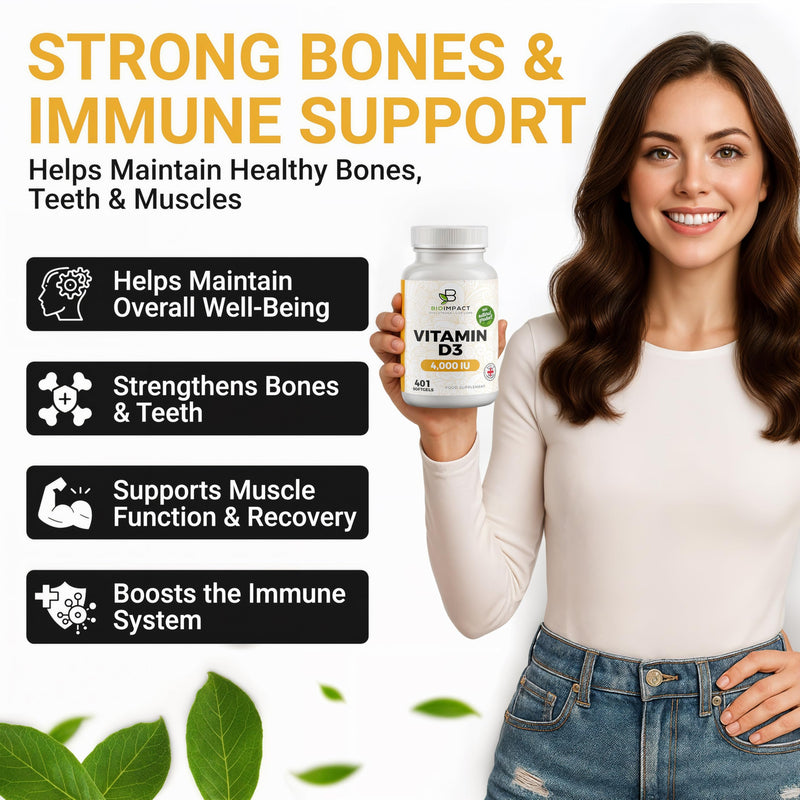 Vitamin D3 4,000 IU Softgel Tablets | High Strength | Premium Olive Oil | 401 Easy to Swallow Softgels | 1 Year+ Supply | Supports Immune System | Non-GMO & Gluten-Free | UK Manufactured