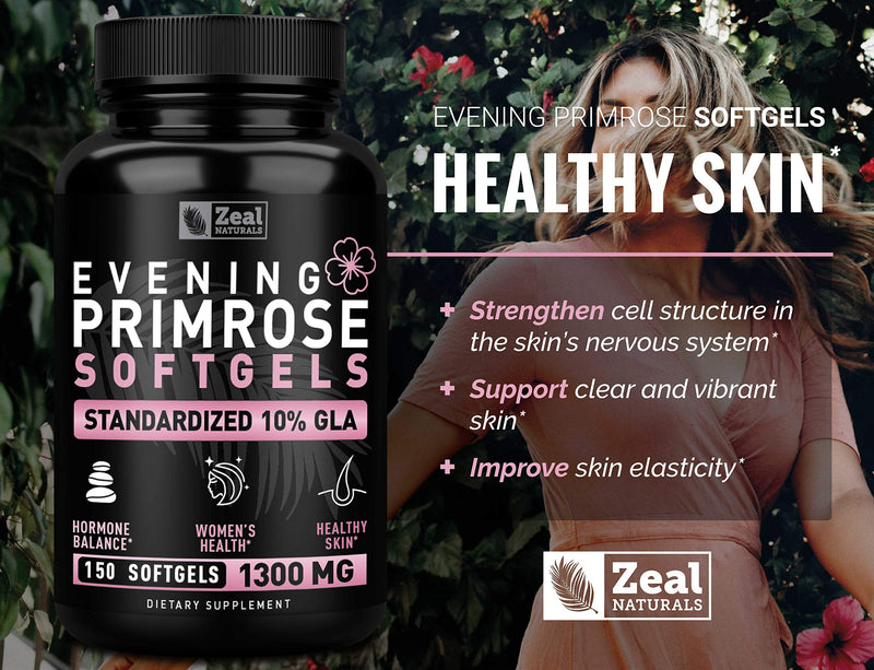 [Australia] - Evening Primrose Oil Capsules (150 Liquid Softgels | 1300mg) Premium Evening Primrose Oil – Natural-Sourced Hormone Support Supplement for Women - Cold Pressed w. 10% GLA 