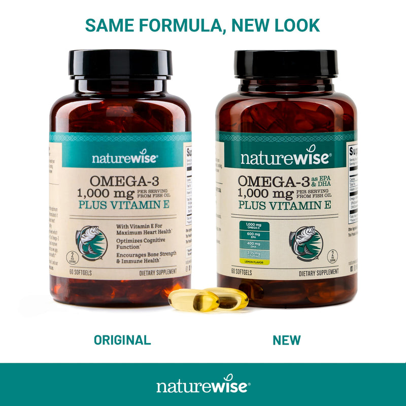 NatureWise Extra-Strength Omega 3 Fish Oil Supplement - 1000mg per Serving - 600 EPA & 400 DHA and Vitamin E - Sustainably Sourced Fish Oil - Lemon Flavor - 360 Softgels[6-Month Supply] 360 Count (Pack of 1)
