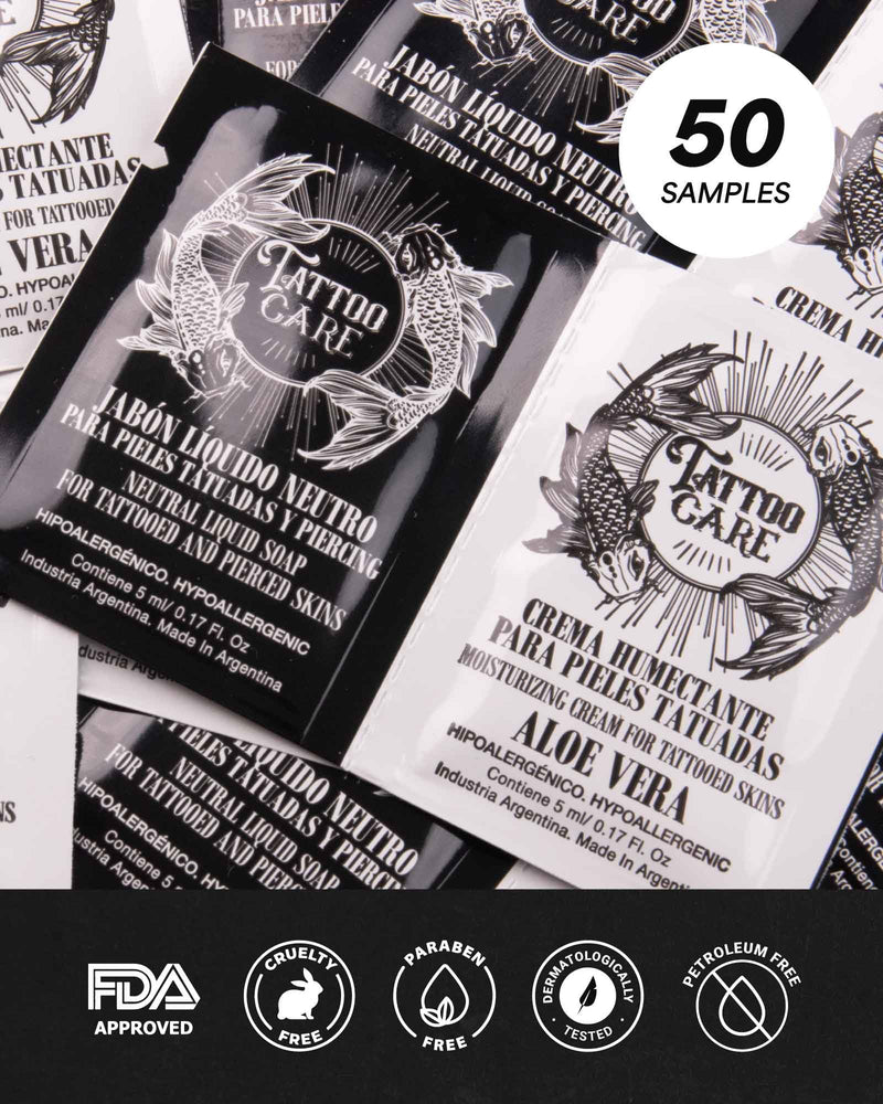 [Australia] - Tattoo Aftercare Kit - Cream and Soap (50-Pack), Brightening Formula for Tattoo Artists & Travel - Ink Hydration Tattoo Lotion Pillow Packs 