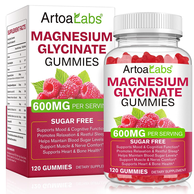 120ct Magnesium Glycinate Gummies,Raspberry Magnesium Gummy for Enhanced Focus, Restful Sleep, Balanced Blood Sugar (600mg Mg Glycinate) with VIT D3, B6 & Coq10 for Sleep Support,Relaxation
