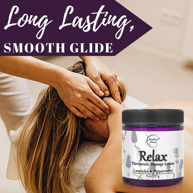 [Australia] - Relax Therapeutic Massage Lotion – All Natural Enriched with Lavender & Peppermint Essential Oils Perfect for Massage Therapy - Massage Cream for Full Body Massage - Brookethorne Naturals 8oz 