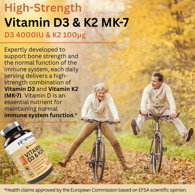 Vitamin D3 4000 IU & K2 MK-7 100mcg - High Strength Supplement for Bone & Immune Support - Vegetarian Friendly - No Synthetic Fillers - 120 Capsules (4 Month Supply)