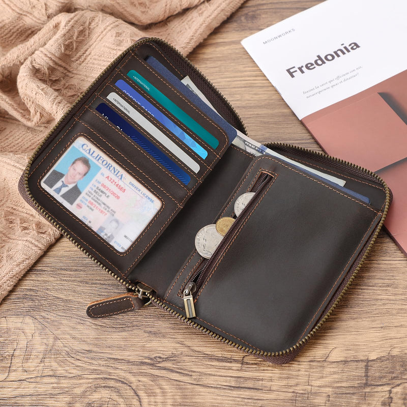Polare Full Grain Leather Travel Passport Wallet with YKK Zipper and RFID Blocking Document Organizer Holder 2 Passports (Dark Brown) Dark Brown