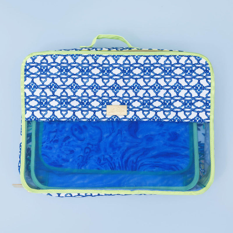 Lilly Pulitzer Packing Cubes Set of 3, Blue and Green Prints | Resort Ready Polyester & Mesh Suitcase Luggage Organizers in 3 Sizes with Zipper Closures, Trim, & Handles for Travel