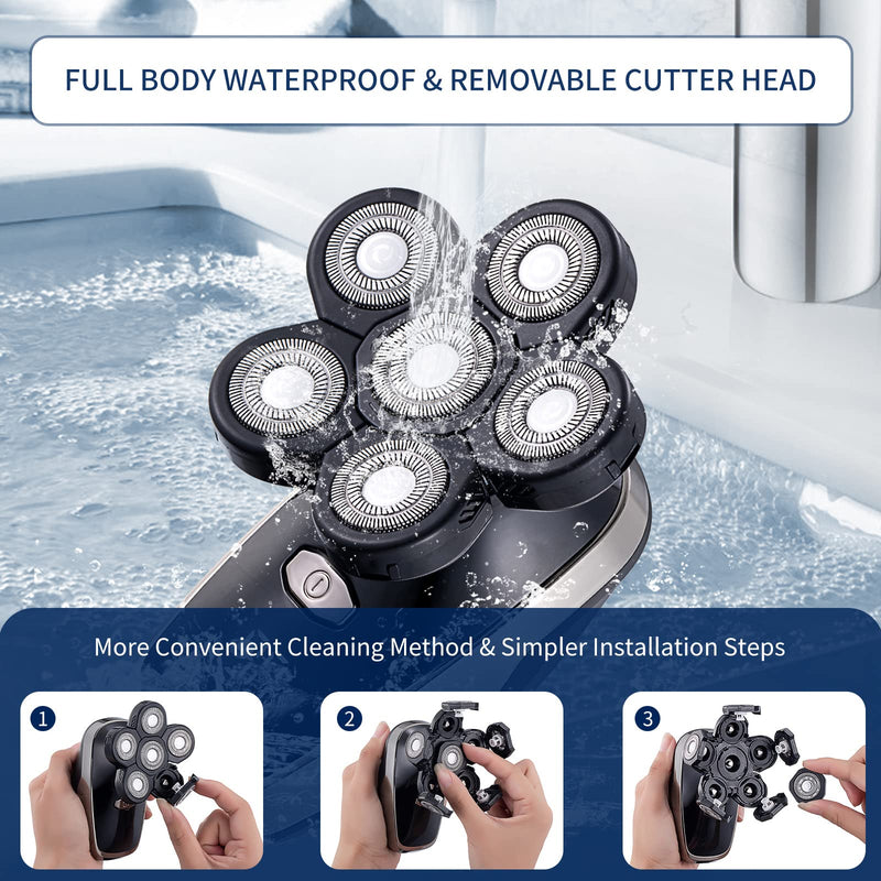 [Australia] - Head Shavers for Bald Men Rotary Electric Razor Cordless Electric Shaver Rechargeable Head Shaver Waterproof Mens Head Razor Multifunctional Shaving Grooming Kit for Balder (Black) Black 