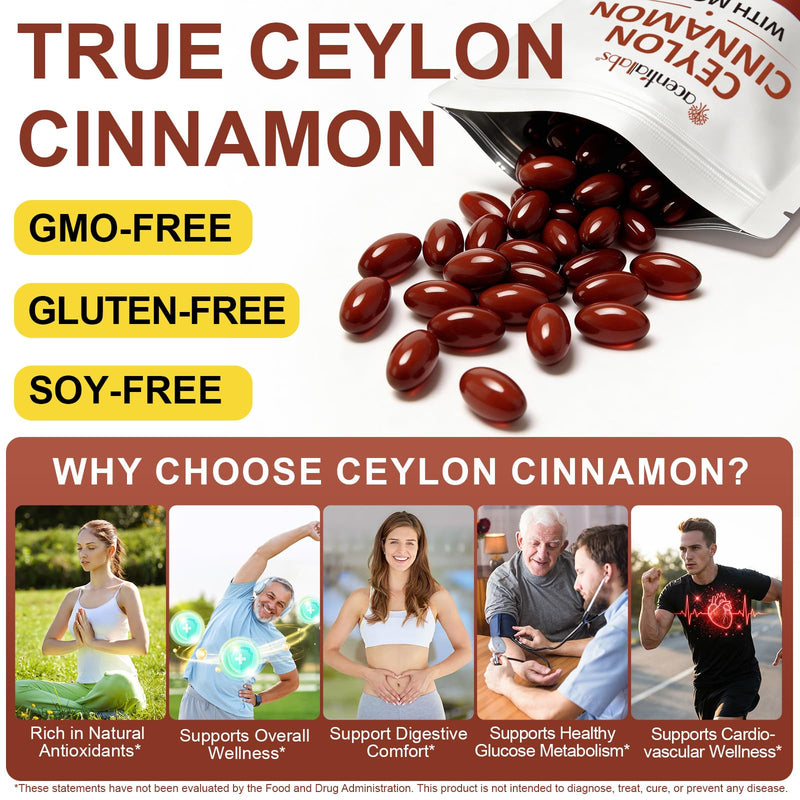 2 Bags Ceylon Cinnamon Softgels with MCT Oil – 600mg Cinnamomum Verum Extract, Easily Absorbed Formula for Daily Wellness Support, 120 Softgels, Non-GMO, Gluten Free Food Supplement