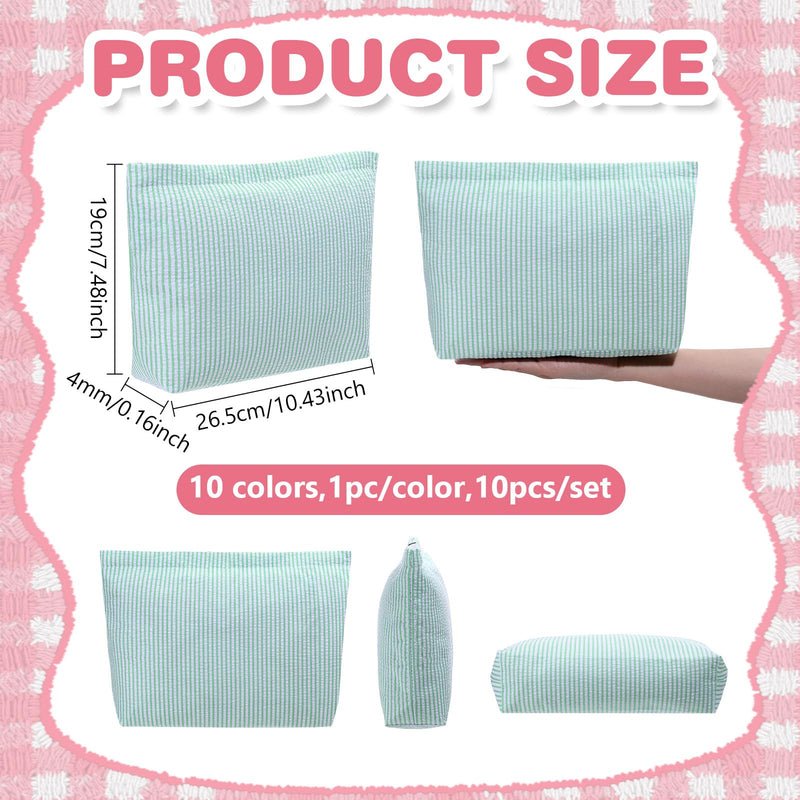 10 Pcs Seersucker Makeup Bag, 10 Colors Striped Polyester Cosmetic Bag Lightweight Preppy Toiletry Travel Storage Pouch for Wedding Bridesmaid Gifts