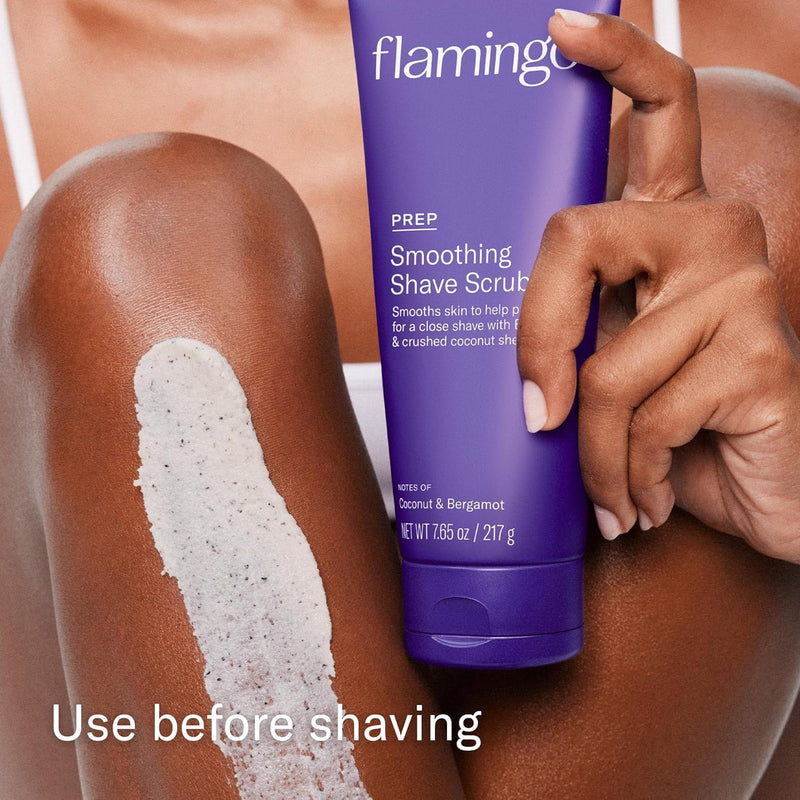 [Australia] - Flamingo 3-Step Shaving Set for Women - Smoothing Prep Scrub, Nourishing Shave Oil, and Soothing Post Shaving Serum - Glow Shave Collection Scrub, Shave Oil and Serum Kit 