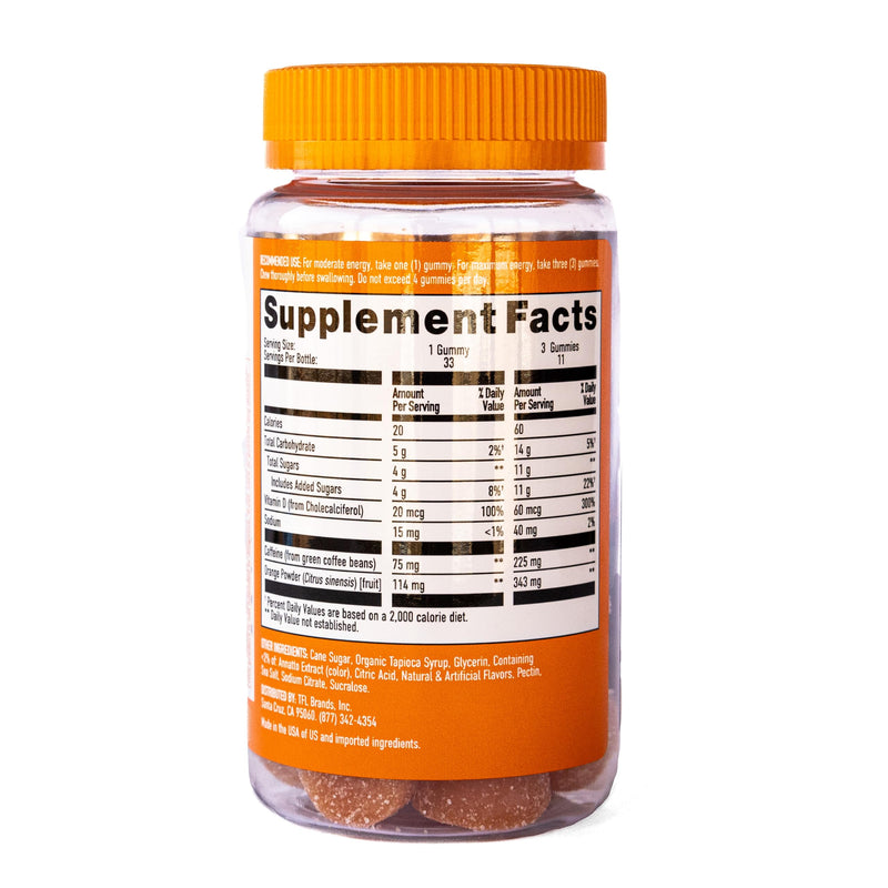 [Australia] - GummiShot Energy Gummies, 2475mg of Plant-Based Caffeine Chews per Bottle, Long Lasting Energy Boosters, Valencia Orange (33ct) 