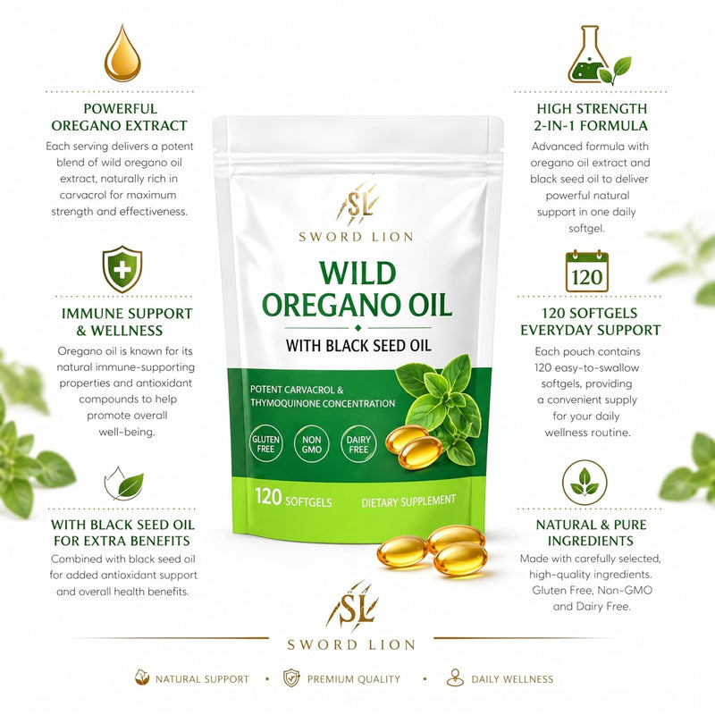 Wild Oregano Oil Capsules 6000mg High Potency - 240 Softgels (2x120) 6000mg Oil of Oregano with Black Seed Oil Non-GMO, Gluten Free Supports Immune & Digestive Health, High Strength Oregano