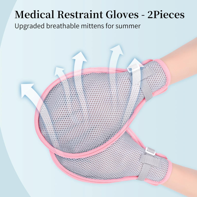 LEFEKE Medical Restraint Gloves - 2Pcs, Hand Protective Gloves for Dementia Patients or Elderly, Autistic Child, Bed Restraints Mitts, Limb Holder, Movement Limited Ties for Hands (Pink) Pink