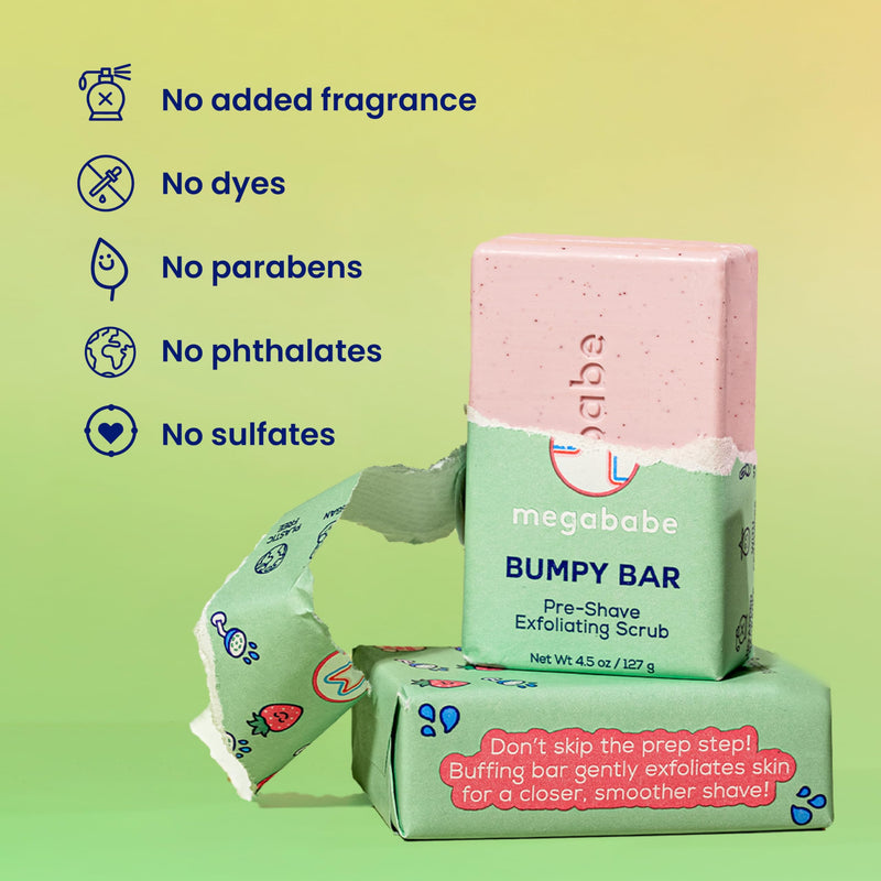 [Australia] - Megababe Bumpy Bar | Pre-Shave Exfoliating Scrub | with Shea Butter, Strawberry Fruit Extract & Ceramides | 4.5 oz 