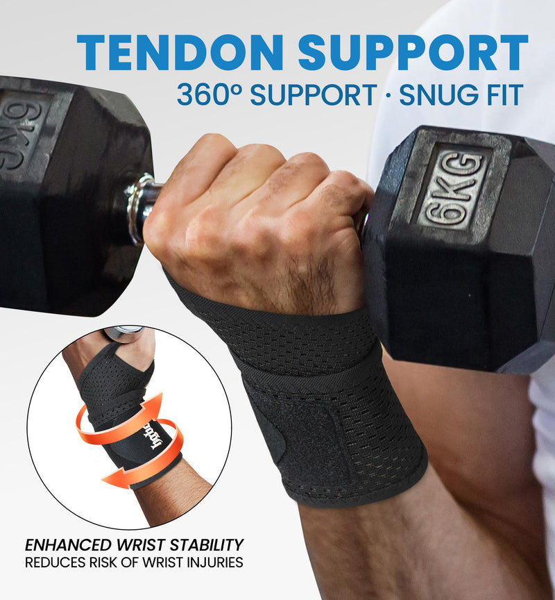 2-Pack Ultra-Thin Wrist Braces, Breathable Comfort Mesh Fabric Support for Pain Relief - Ideal for Carpal Tunnel, Tendonitis, Sports, Fitness and Daily Use - Adjustable Wrist Support (Black) Black