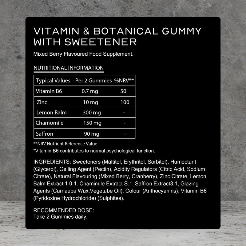 Sleep Gummies for Adults 60 x Mixed Berry Flavour | Night Time Gummies with Triple Botanical Calm Complex with 90mg Saffron Extract, Lemon Balm & Chamomile | Natural, Vegan & Sugar Free