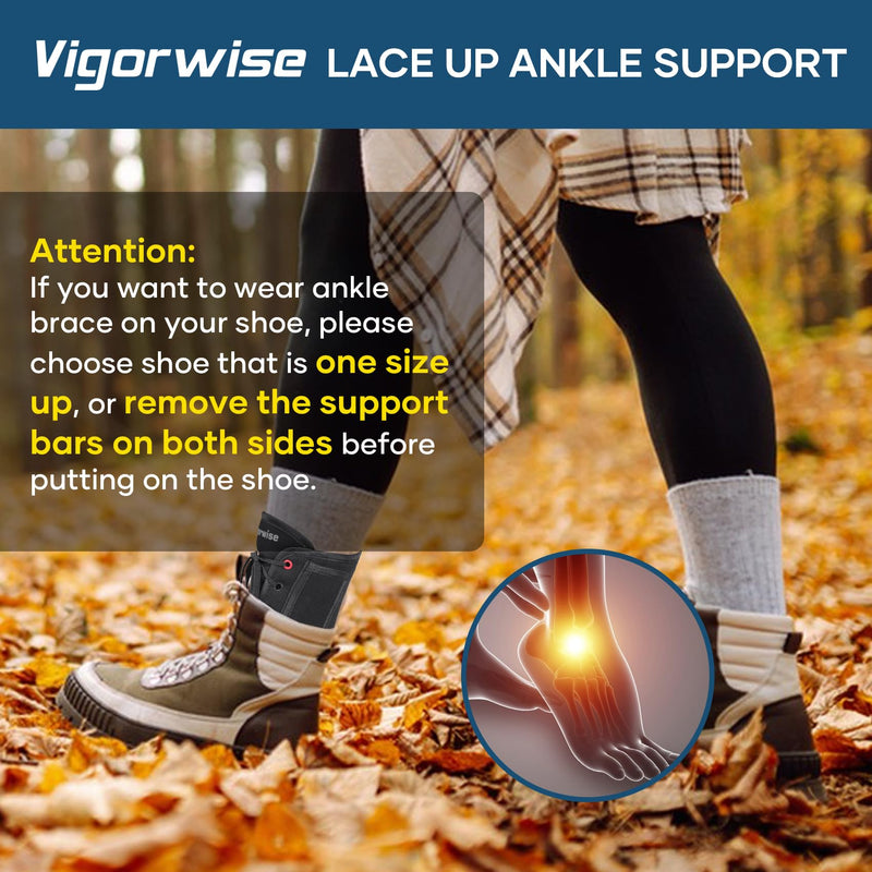 Ankle Brace for Sprained Ankle, Lace up Ankle Brace with 1Pair Metal and Plastic Support Bars, Ankle Stabilizer Brace for Men Women, Achilles Tendon Support Brace for Left Right, L Large