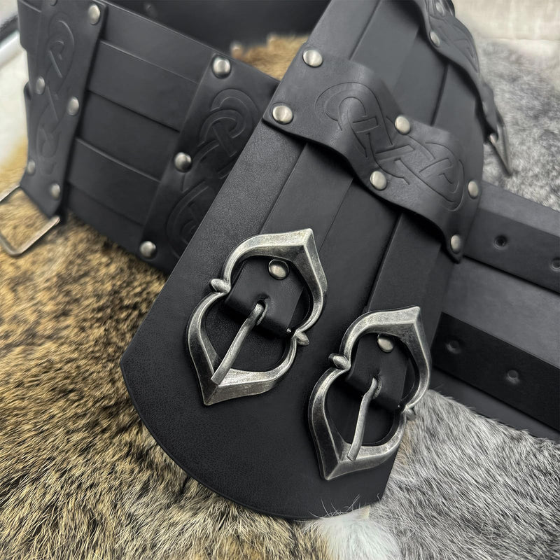 3PCs Medieval Fanny Pack Accessory Set, Renaissance Fanny Pack, Vintage Viking Wide Belt for LARP Events (Black A) Black A Style a