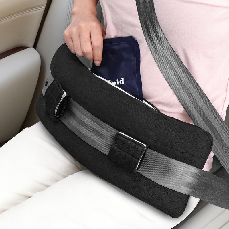 Seat Belt Pillow Post Surgery, Port Pillows for Chemo Patients Seatbelt Cushion with Pocket for Ice Hot Pack, Mastectomy Hysterectomy Pacemaker pillow,After Heart Surgery Recovery Gifts (Black, Large) Black