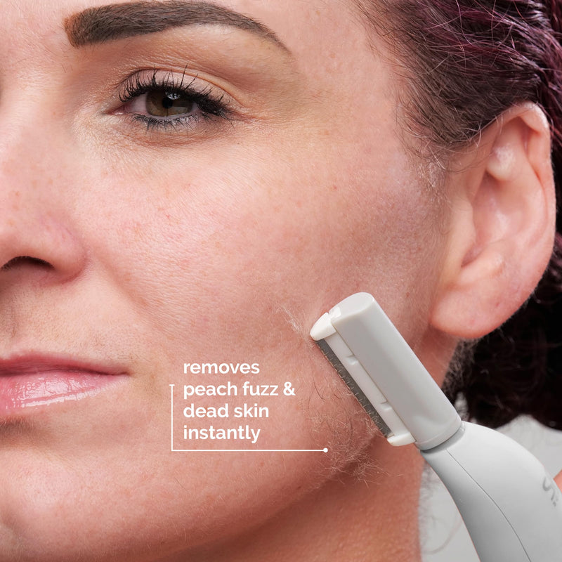 SPA SCIENCES - SIMA Patented Dermaplane Razor for Women Face – Painless 2-in-1 Facial Exfoliation & Peach Fuzz Hair Removal – Anti-Aging – 3 Speeds – Rechargeable – 19 Weeks Treatment White