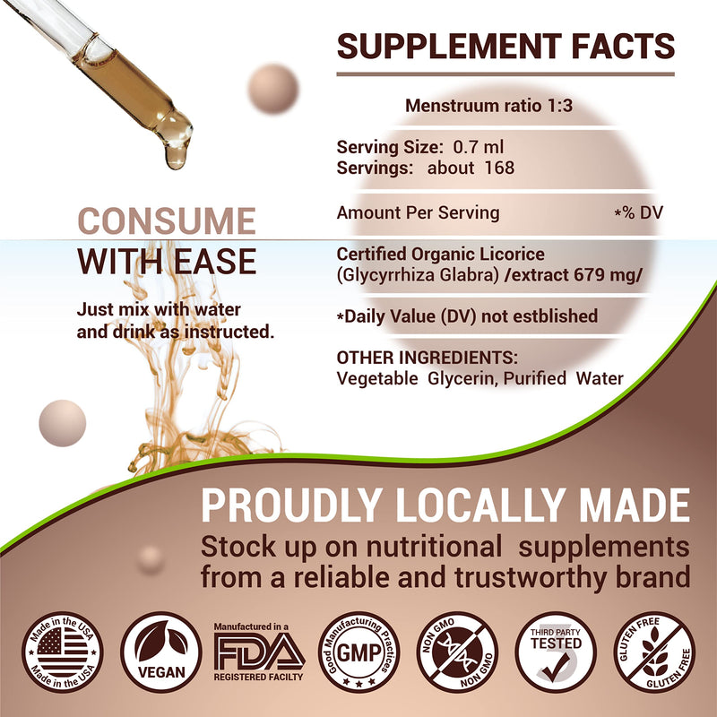 [Australia] - Licorice Root Extract 4Fl oz - Glycyrrhiza Glabra - Organic Herbal Supplement for Digestion Restore Respiratory Health Fatigue & Immunity Support Vegan Gluten Free Liquid Tincture 4 Fl Oz (Pack of 1) 
